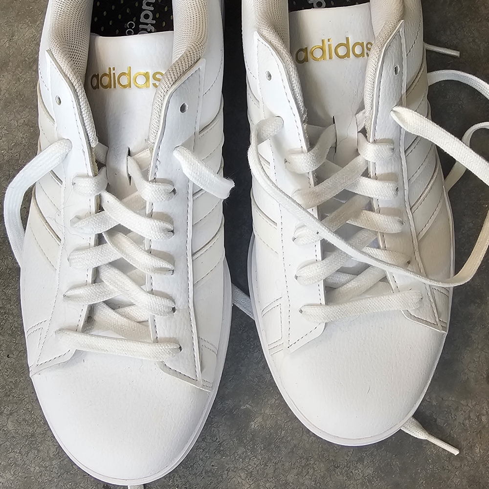 NEW Adidas White Sneakers with Gold Accents